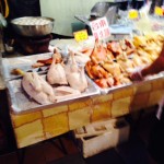 Blurry image of chicken chunks.  Vendors aren't too keen on people taking photos of their stands for some reason.
